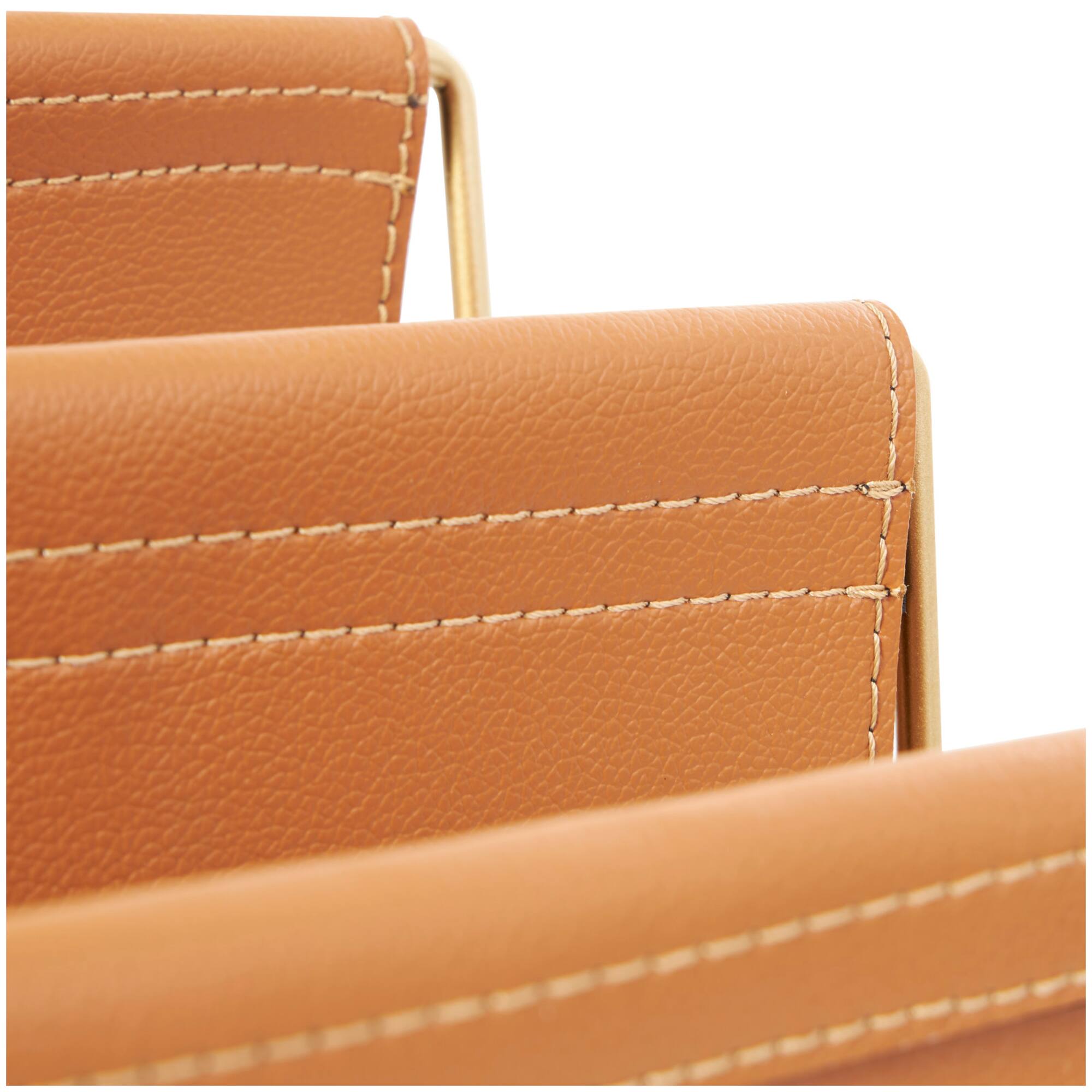 13" Orange Leather 3 Slot Magazine Holder with Gold Metal Frame